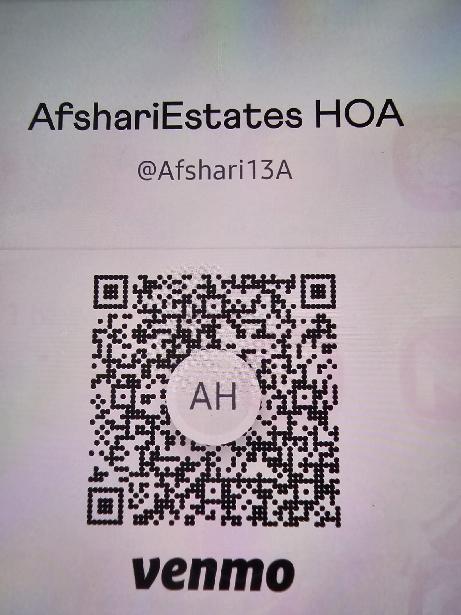 A qr code that reads " ah afshari 1 3 a ".